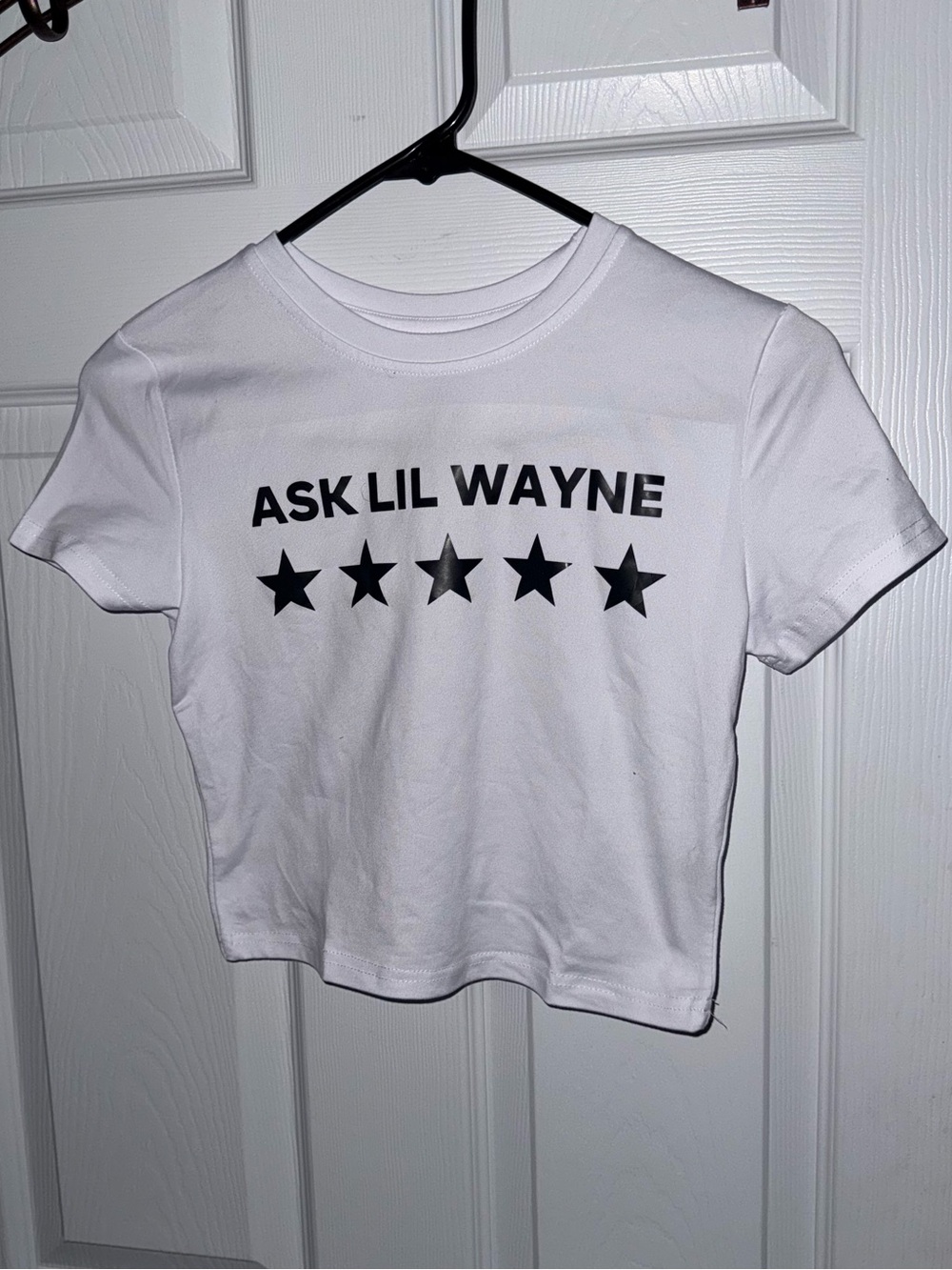 White “Ask Lil Wayne” Graphic Baby Tee Y2K Rap Music Crop Top
